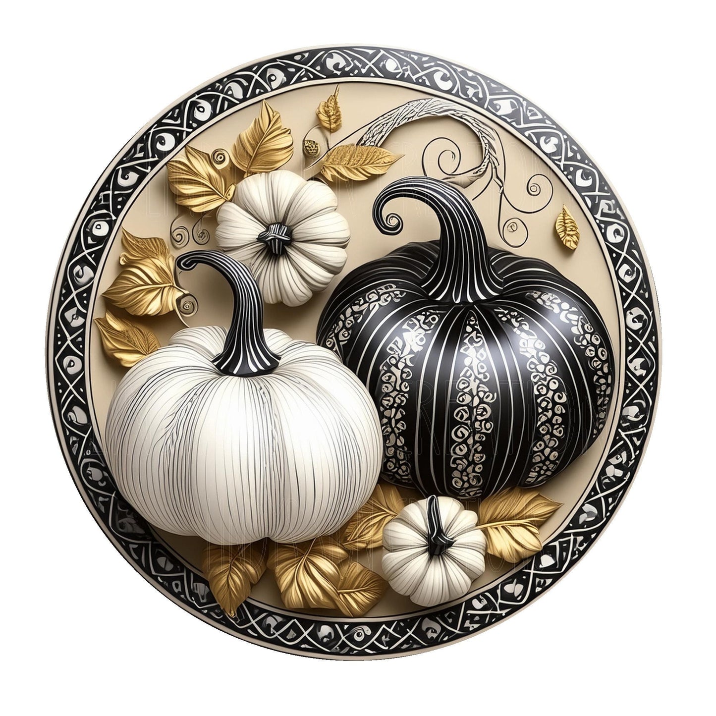 White and black fancy pumpkin wreath sign, metal wreath sign, round wreath sign, door decor, Lindys sign creations