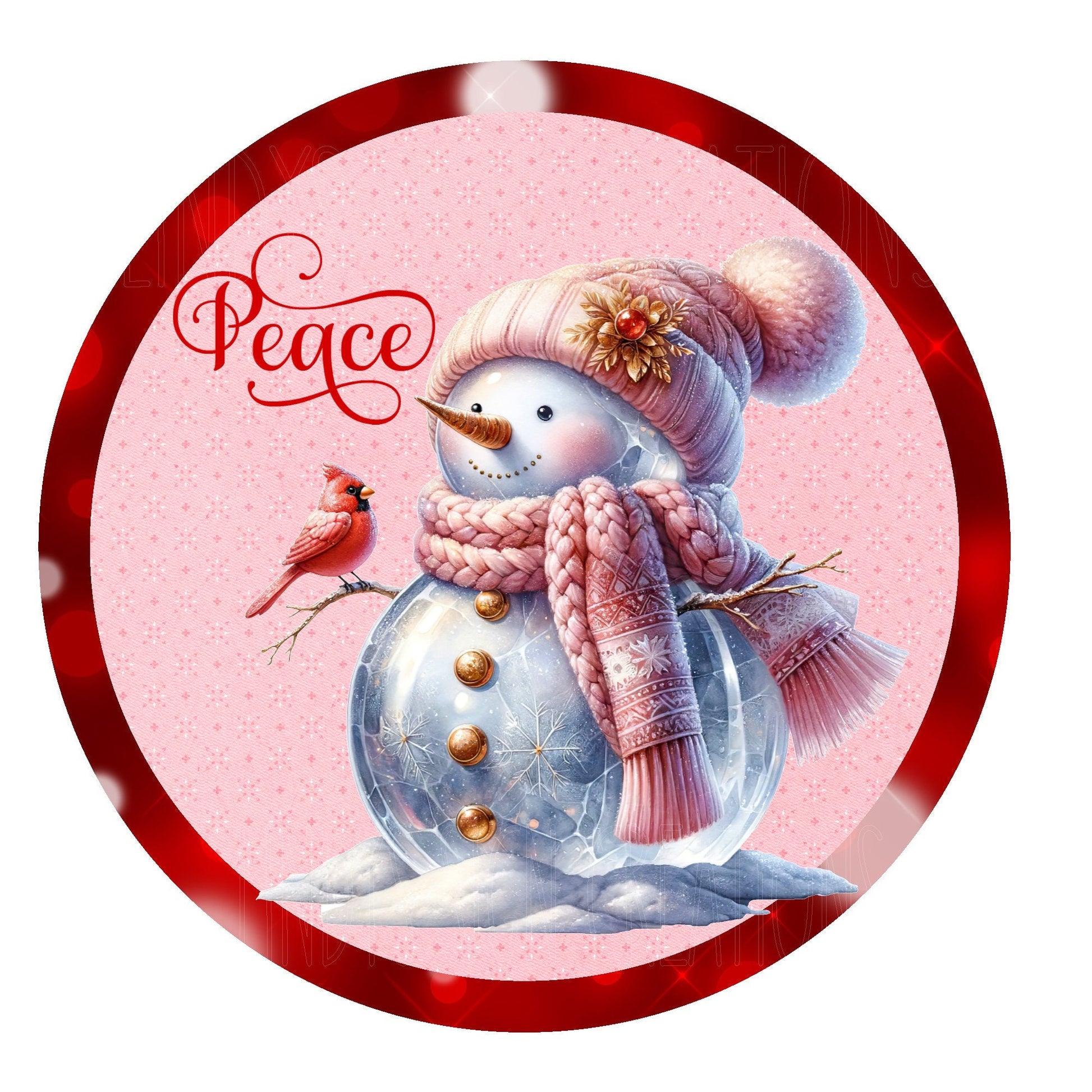 Peace snowman with pink hat and scarf wreath sign, metal wreath sign, round wreath sign, door decor, Lindys sign creations