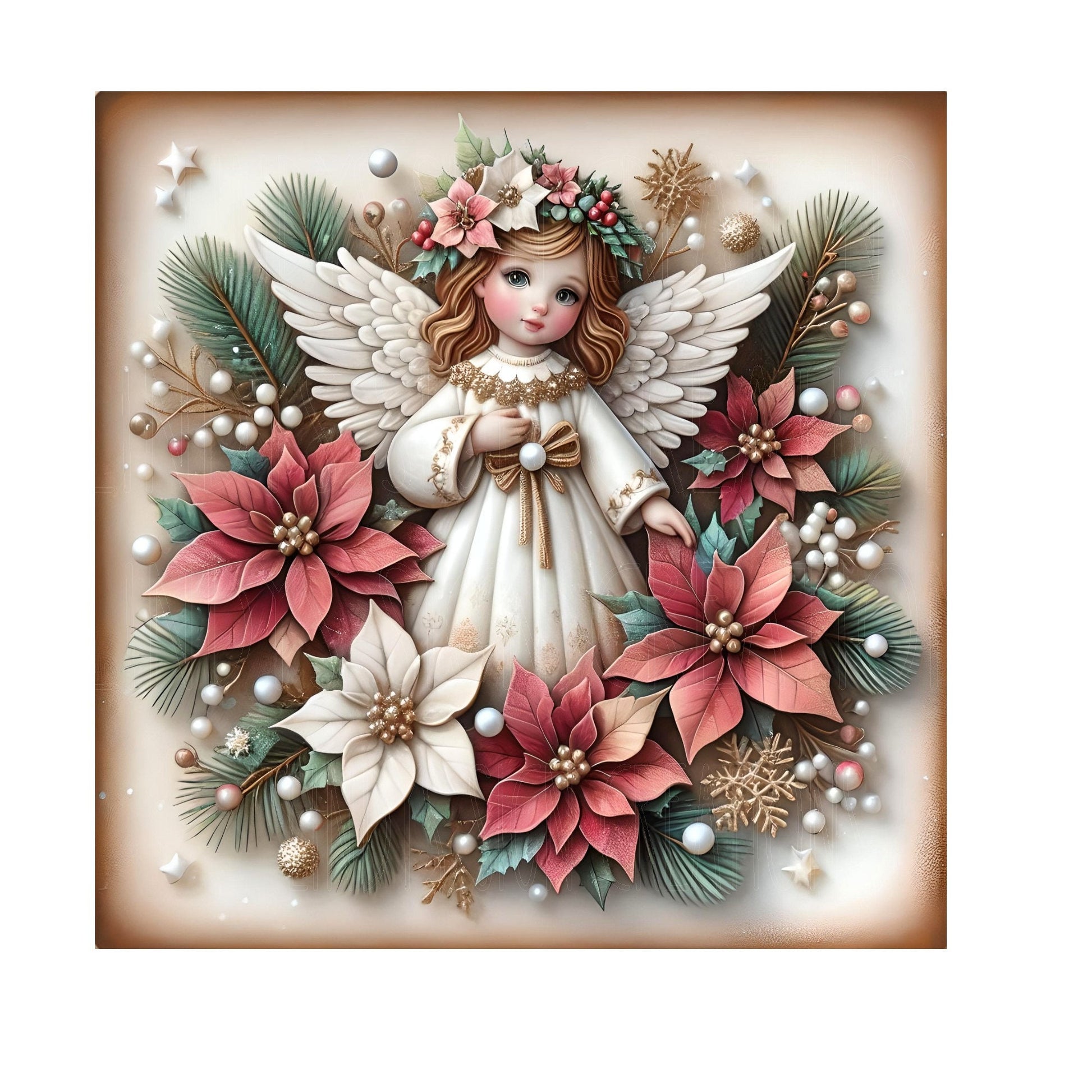 Christmas angel with poinsettias wreath sign, metal wreath sign, 10x10 wreath sign, door decor, Lindys sign creations