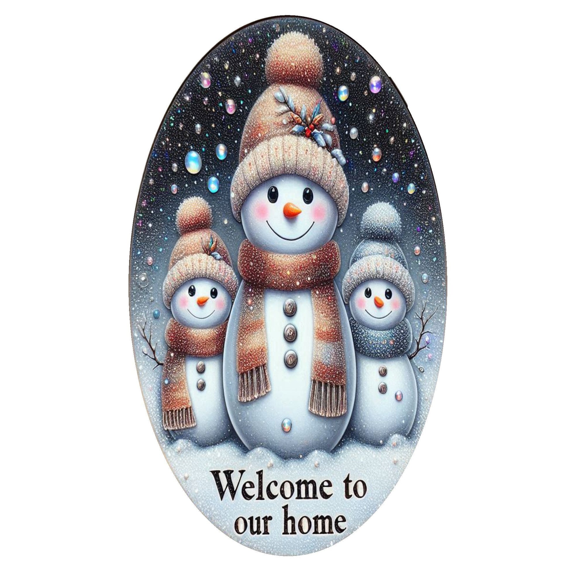 Oval snowman family welcome to our home wreath sign, metal wreath sign, door decor, Lindys sign creations