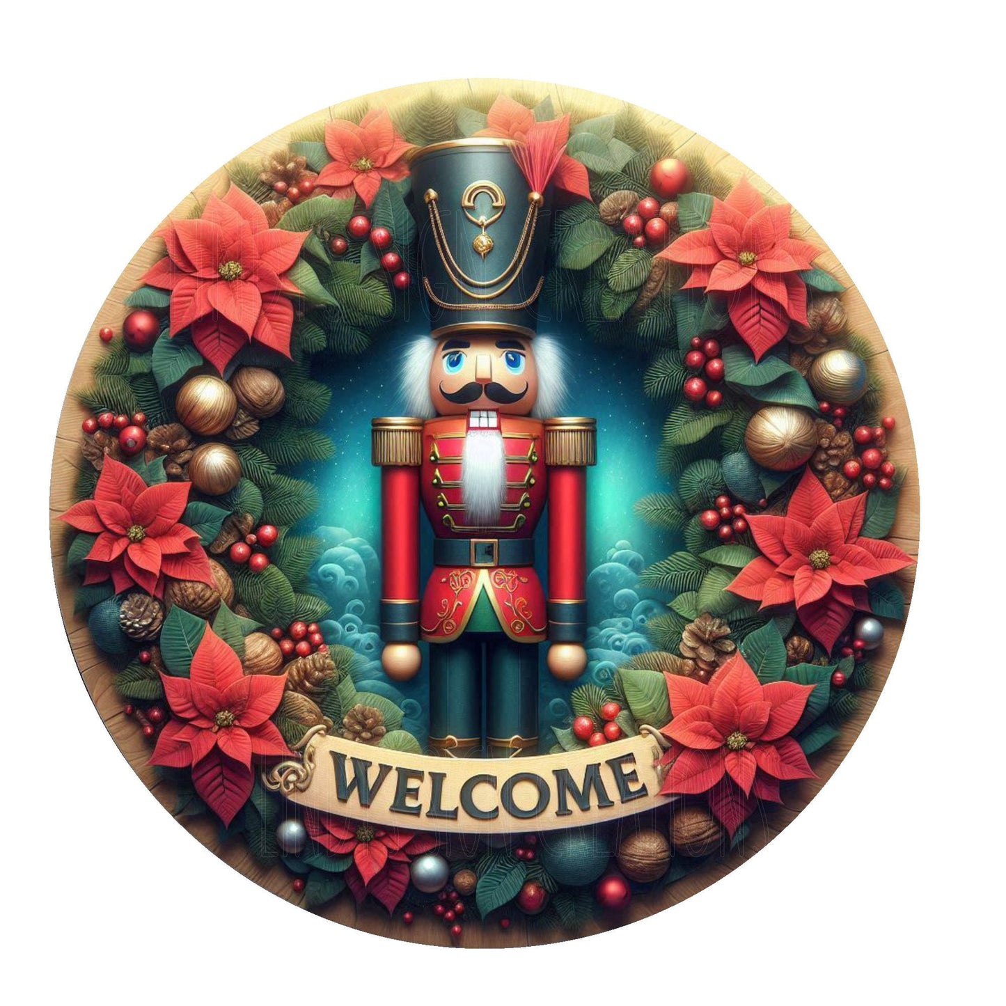 Red nutcracker Christmas wreath sign, metal wreath sign, round sign, door decor, welcome wreath sign, Lindys sign creations