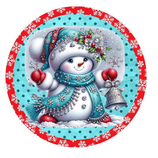 Snowman teal and red wreath sign, metal wreath sign, round signs, winter wreath sign, door decor, Lindys sign creations