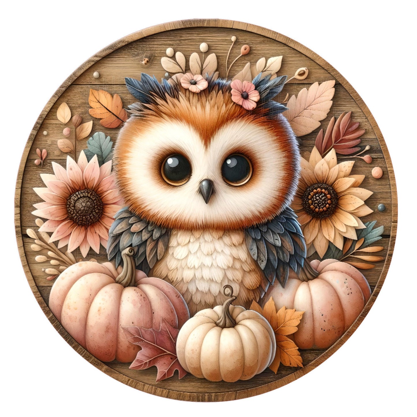 Fall owl with pumpkins wreath sign, metal wreath sign, fall decor, door decor, round wreath sign, Lindys sign creations