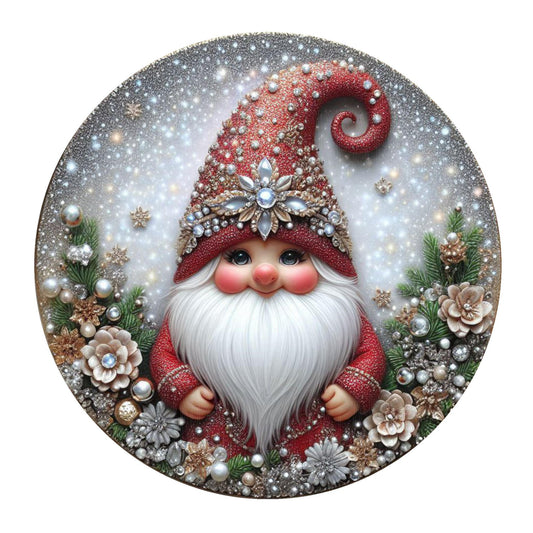 Christmas gnome Santa wreath sign, metal wreath sign, round wreath sign, door decor, Lindys sign creations