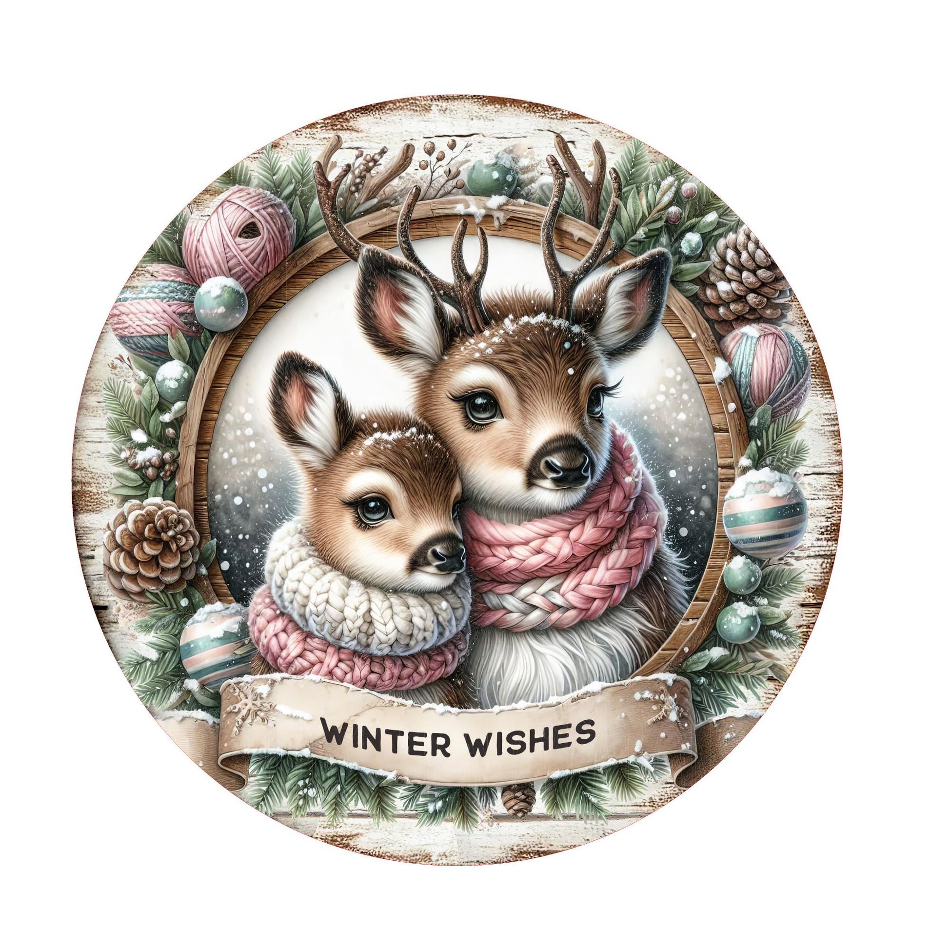 Deer winter wishes wreath sign, metal wreath sign, round wreath sign, door decor, Lindys sign creations