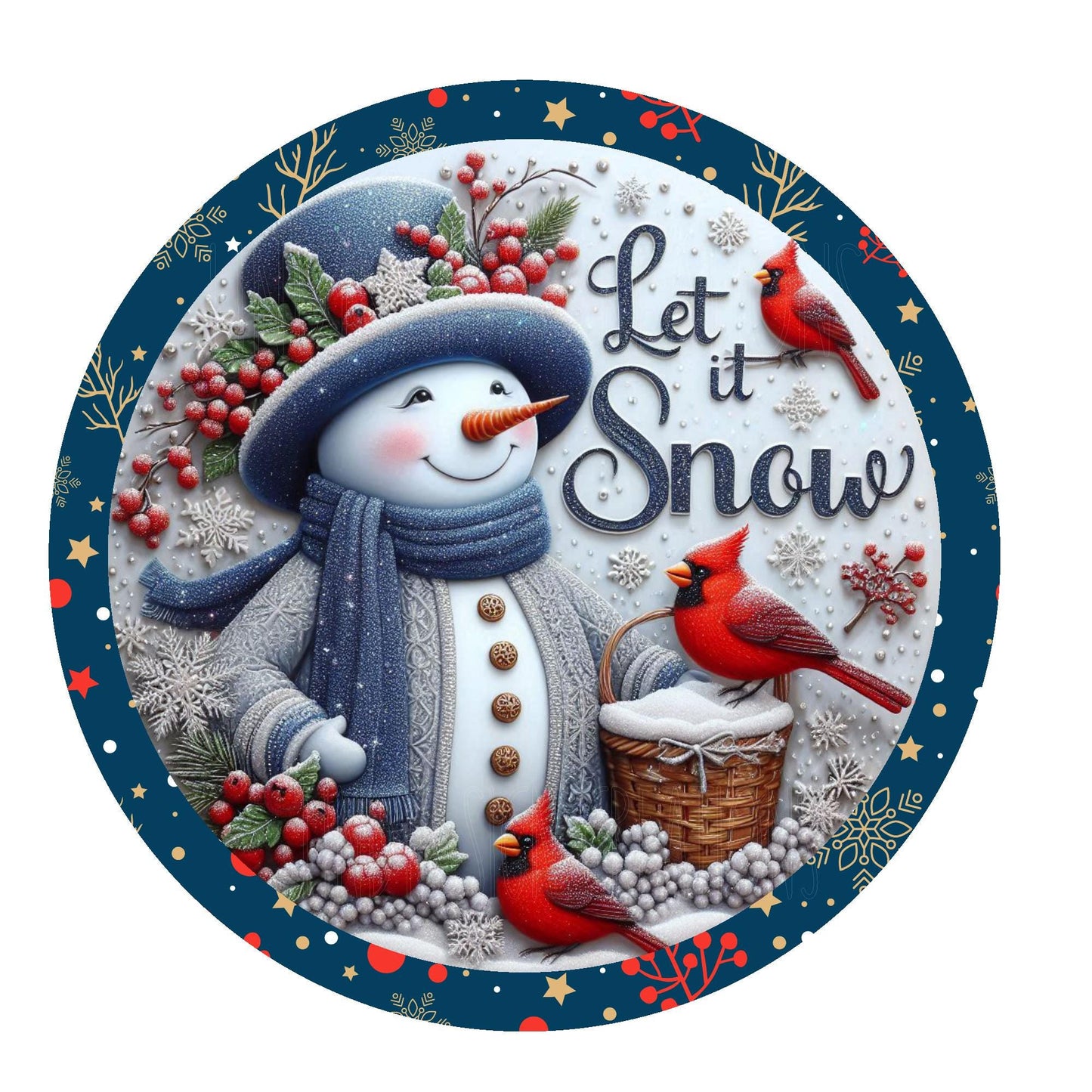 Let it snow snowman with cardinals wreath sign, metal wreath sign, round wreath sign, door decor, Lindys sign creations