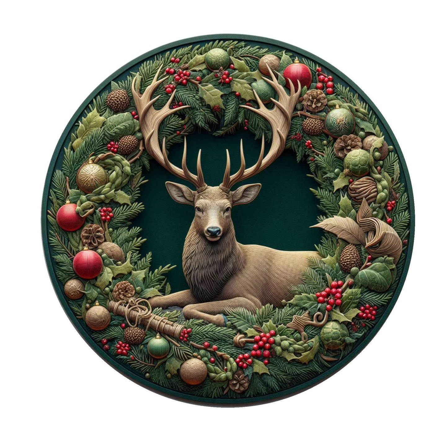 Christmas buck wreath sign, metal wreath sign, door decor, round wreath sign, Lindys sign creations