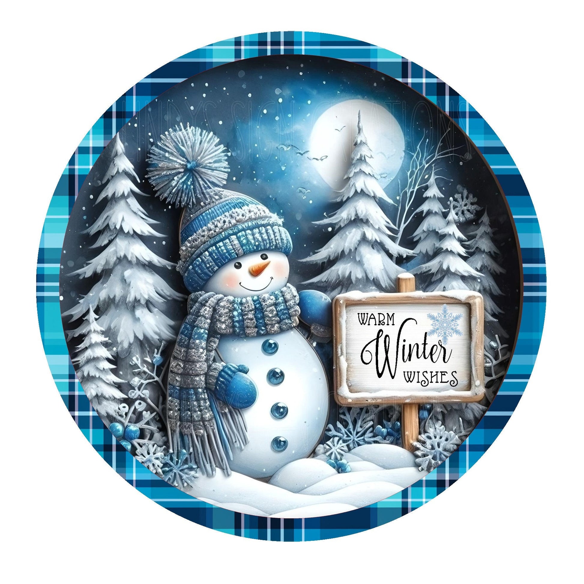 Snowman warm winter wishes wreath sign, metal wreath sign, round signs, winter decor, door decor, Lindys sign creations