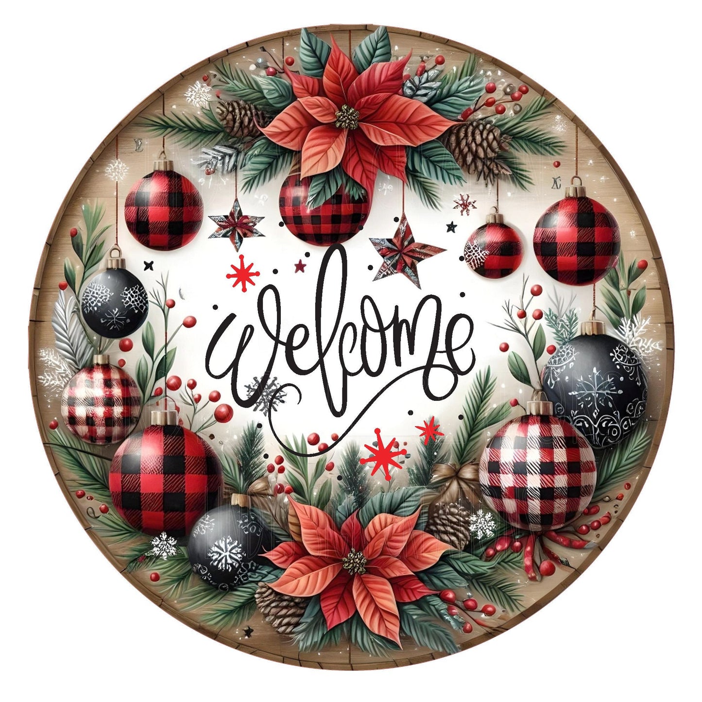 Welcome Christmas ornaments wreath sign, metal wreath sign, round signs, Christmas decor, door decor, Lindys sign creations