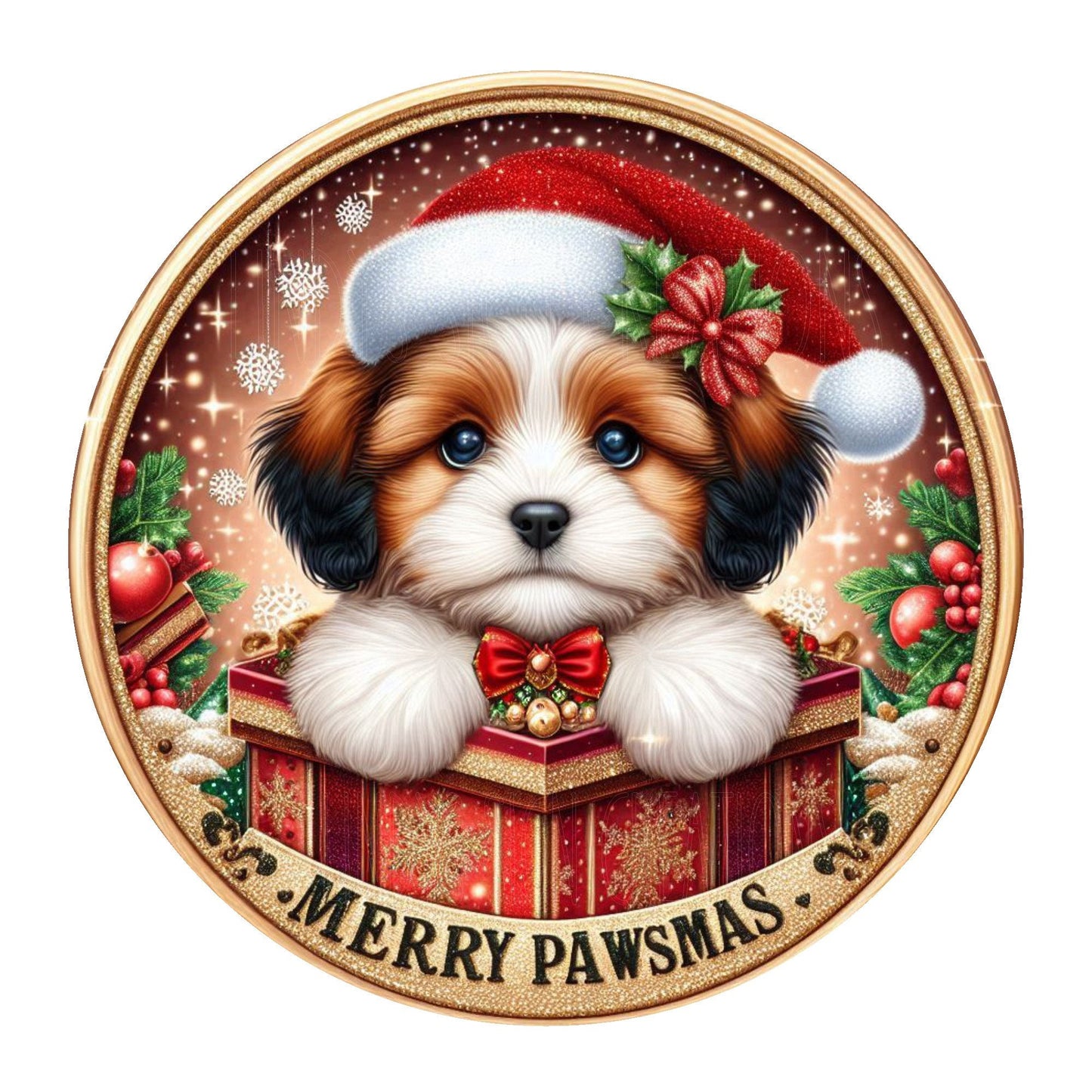 Merry pawsmas puppy Christmas wreath sign, metal wreath sign, round wreath sign, door decor, Lindys sign creations