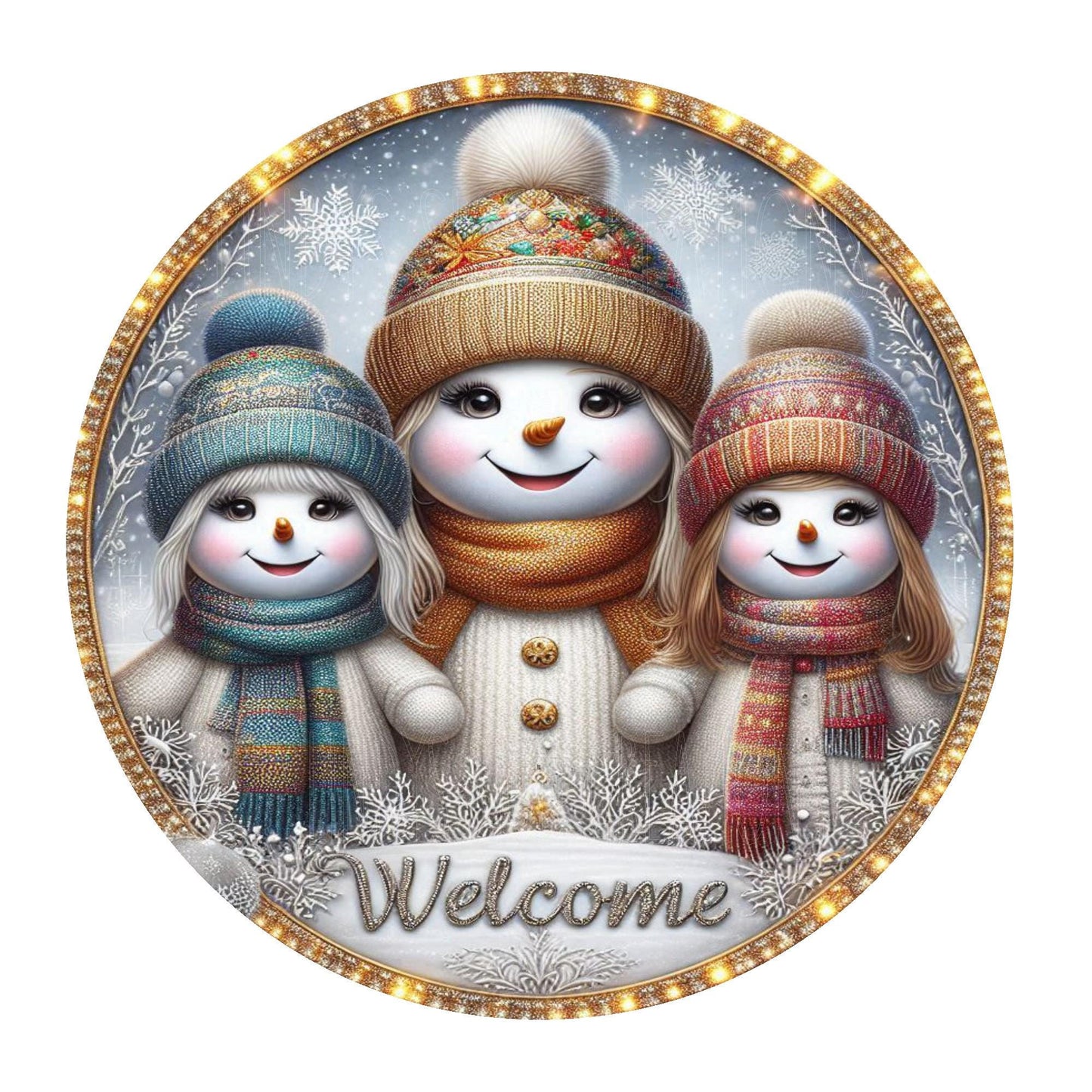 Snowman welcome wreath sign, metal wreath sign, round wreath sign, door decor, Lindys sign creations