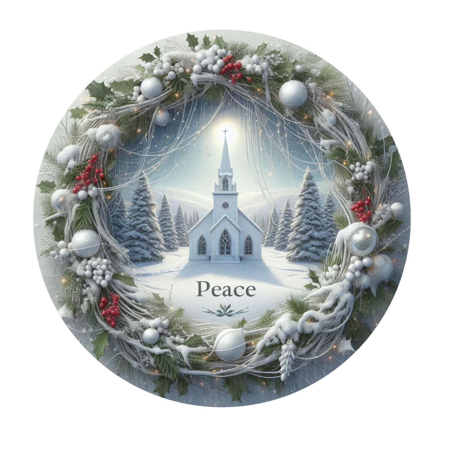 Church peace wreath sign, metal wreath sign, round wreath sign, door decor, Christmas decor, Lindys sign creations