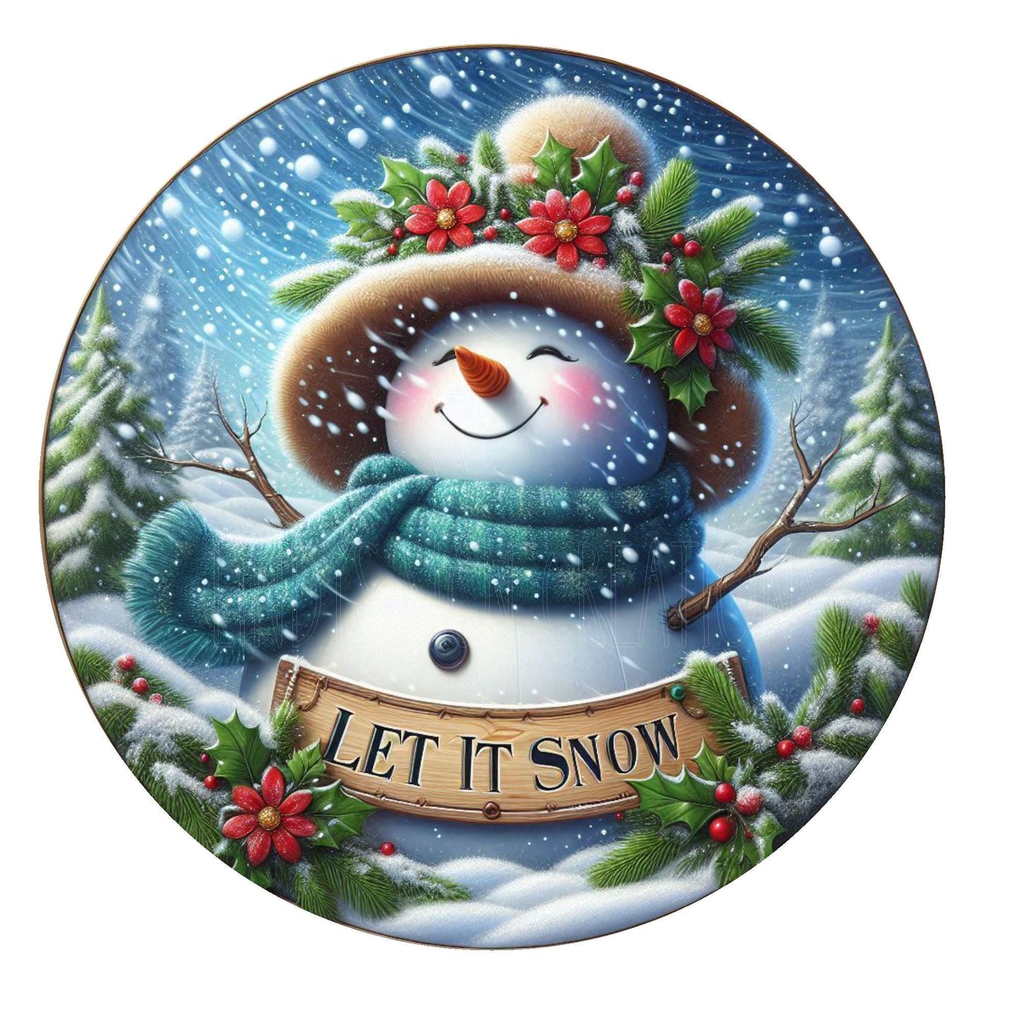 Snowman wreath sign, let it snow wreath sign, metal wreath sign, round wreath sign, door decor, Lindys sign creations