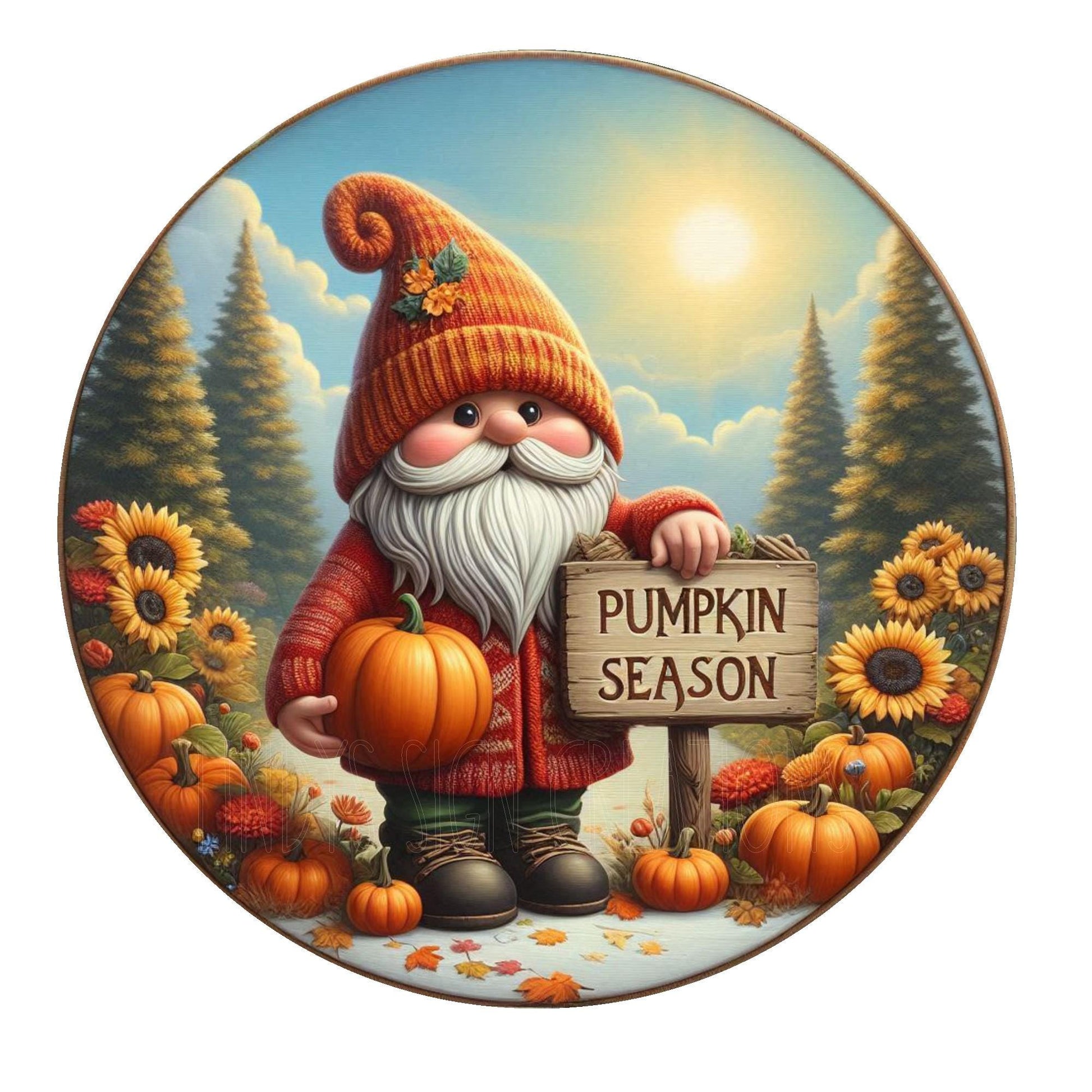 Gnome pumpkin season wreath sign, metal wreath sign, round wreath sign, door decor, fall wreath sign, Lindys sign creations