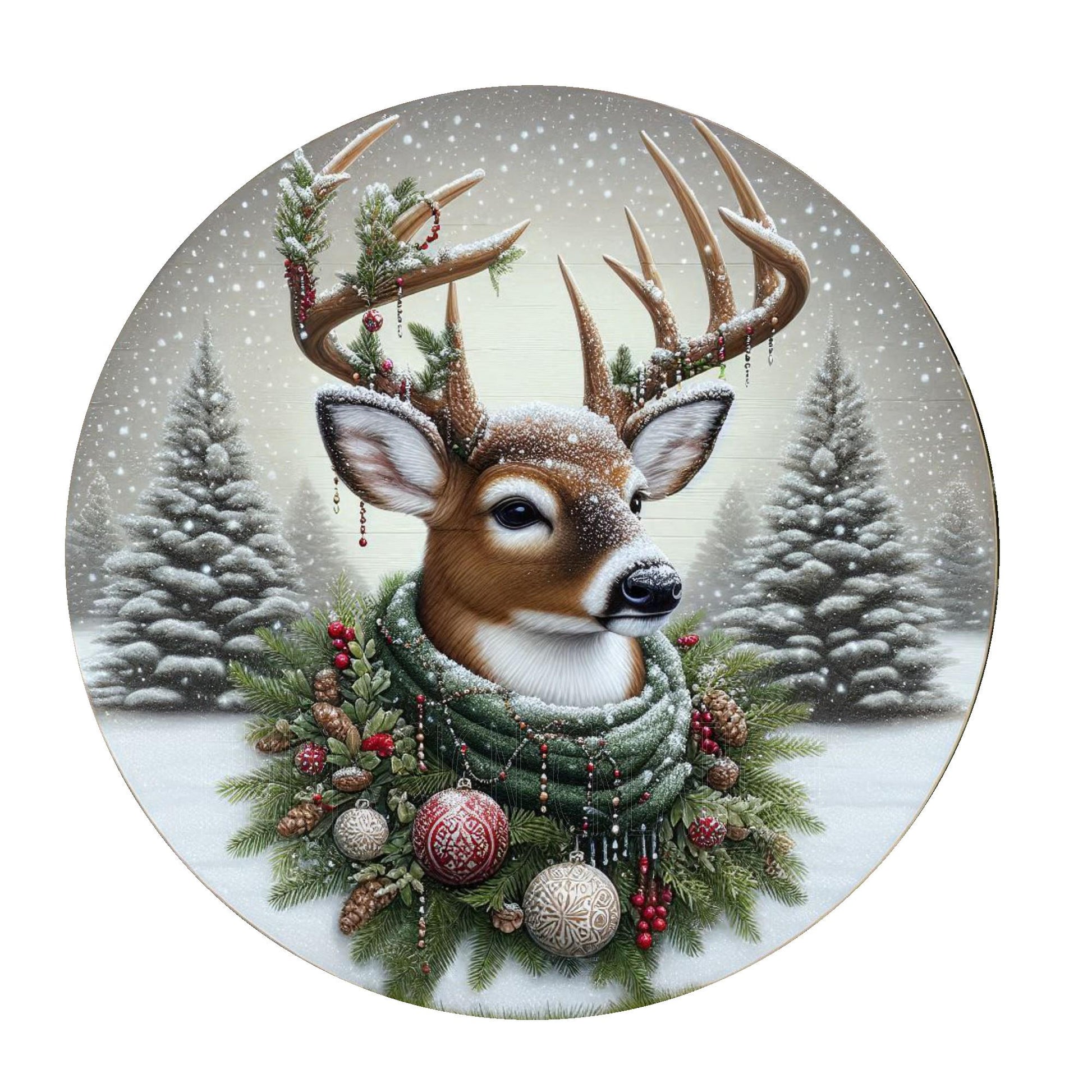 Christmas buck wreath sign, metal wreath sign, round wreath sign, door decor, Lindys sign creations