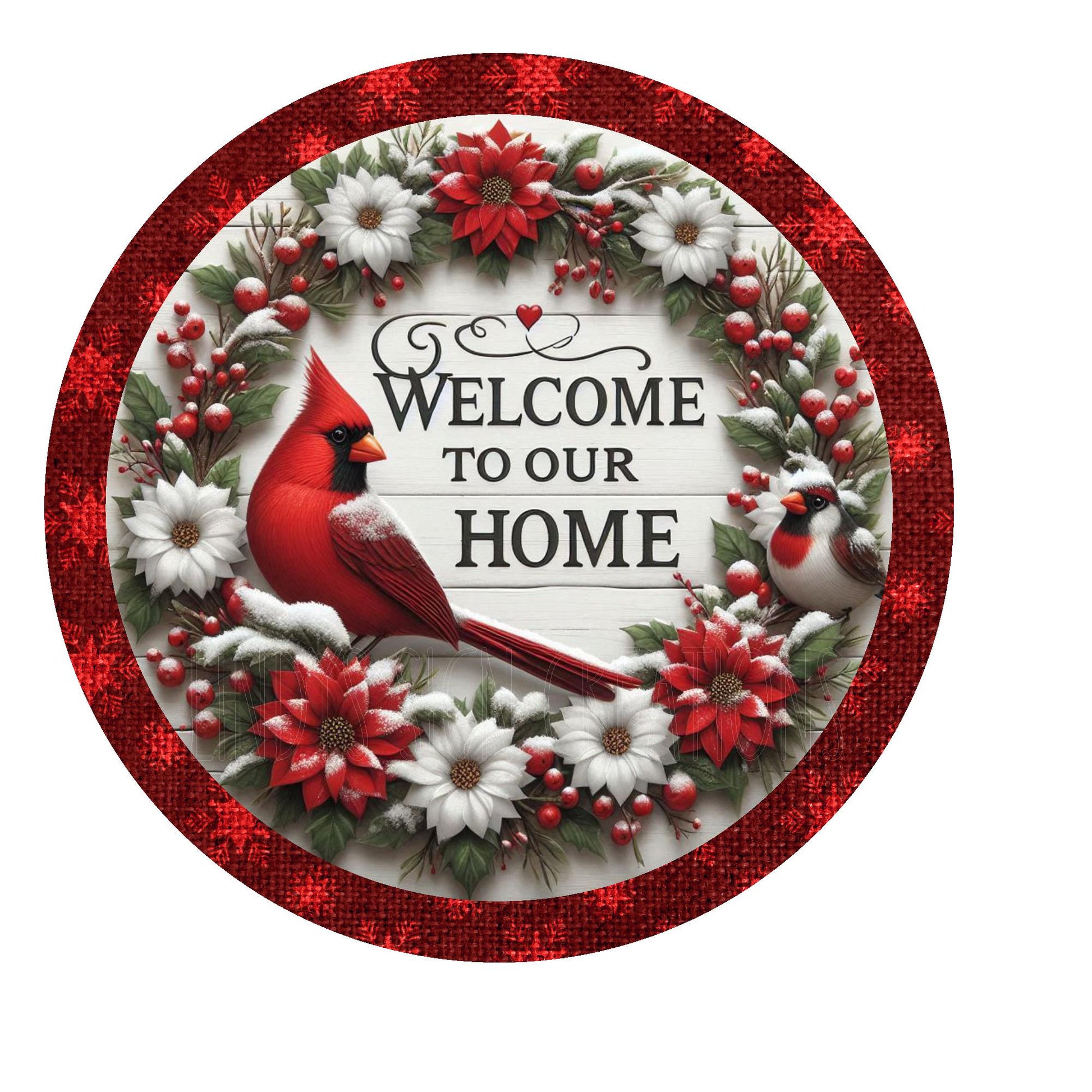 Cardinal holiday welcome to our home wreath sign, metal wreath sign, round wreath sign, door decor, Lindys sign creations