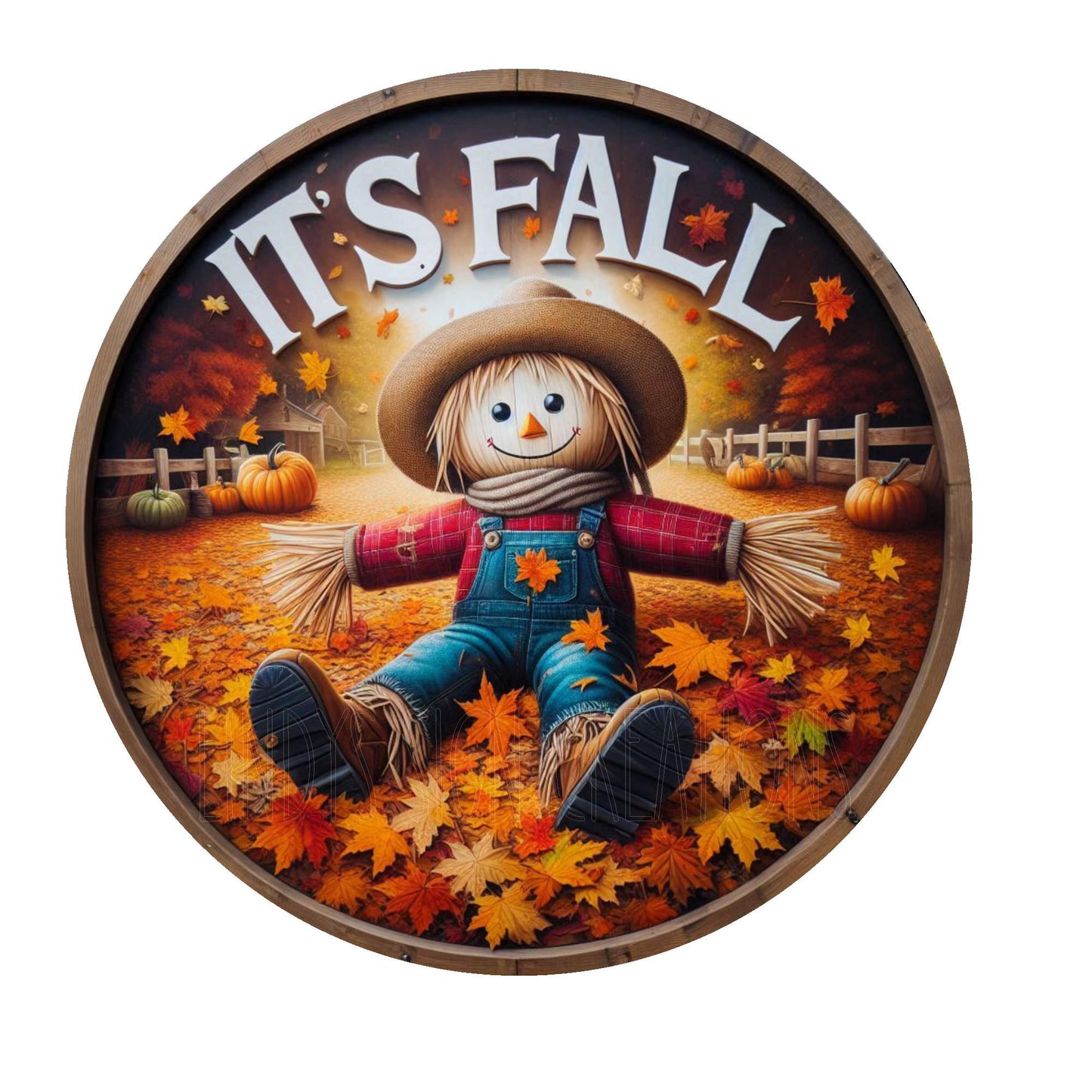 Scarecrow it's fall wreath sign, metal wreath sign, round wreath sign, door decor, Lindys sign creations