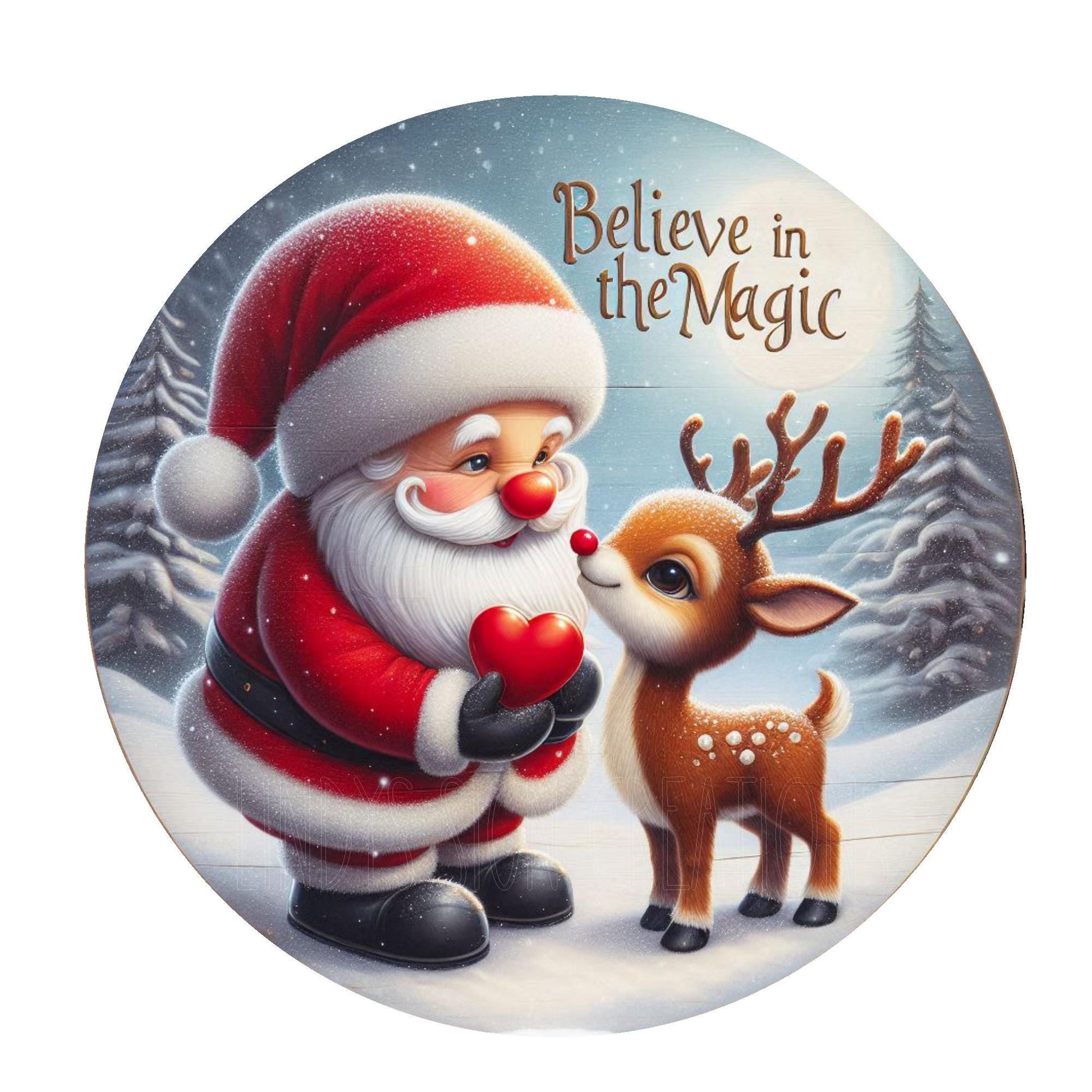 Believe in the magic with Santa and Rudolph wreath sign, metal wreath sign, door decor, Christmas wreath sign, Lindys sign creations